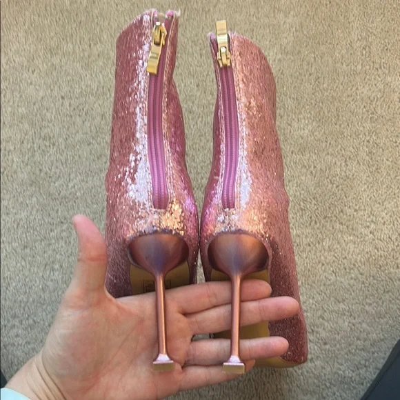Elegant Pink Glitter Ankle Boots - Picture 3 of 5